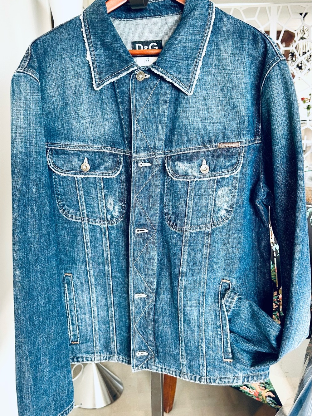 Dolce & Gabbana made in Italy Faded Blue Denim,Jacket. Pockets.Lots of details